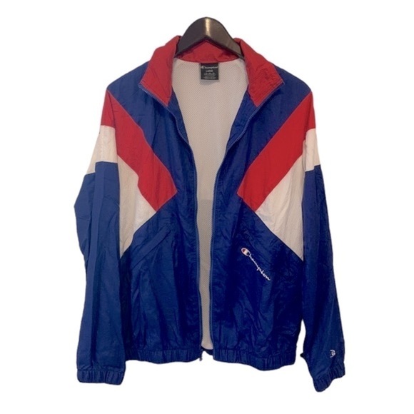 CHAMPION | Vintage Red White & Blue Warm Up Windbreaker | Size L - Picture 2 of 12